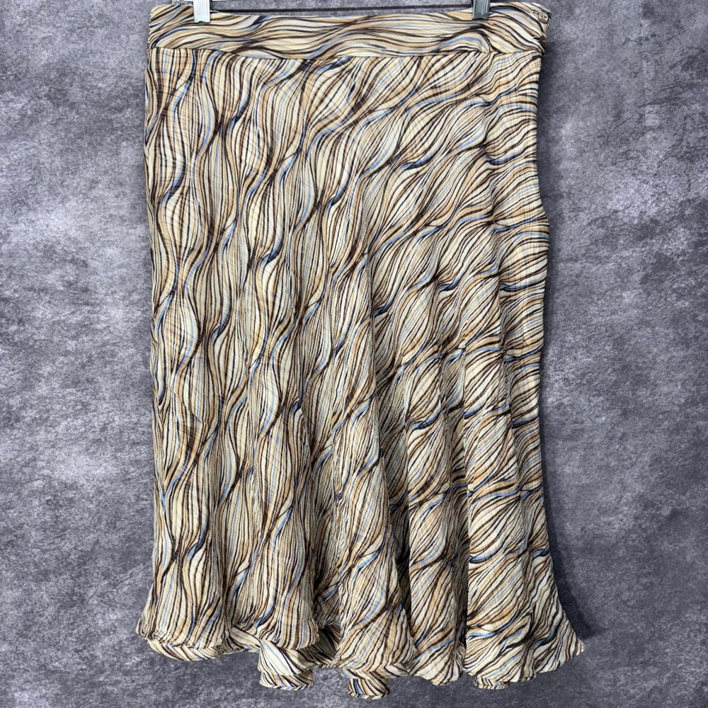 Jones New York Silk A-Line Skirt Size 14 Retro Wavy Lines Abstract Print Funky